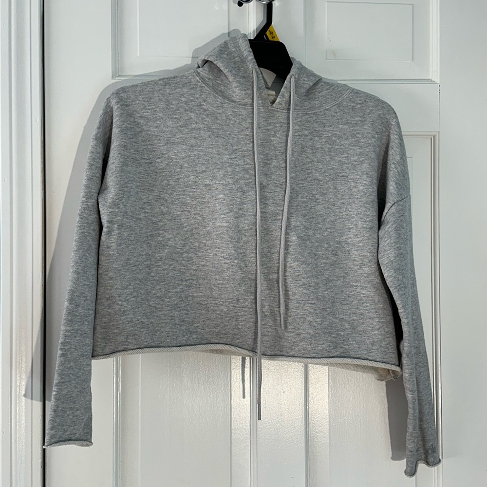 ALO Yoga Box Cropped Hoodie size XS in Dove Grey Heather EUC